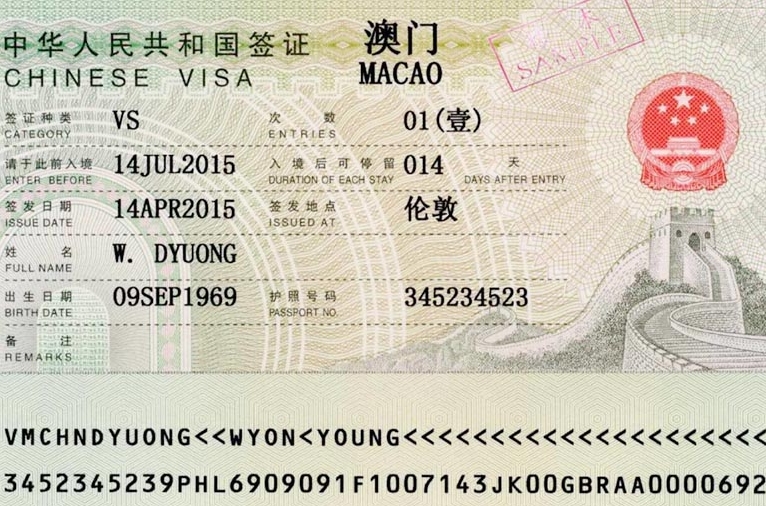 Sample of Macau Visa (click to enlarge)