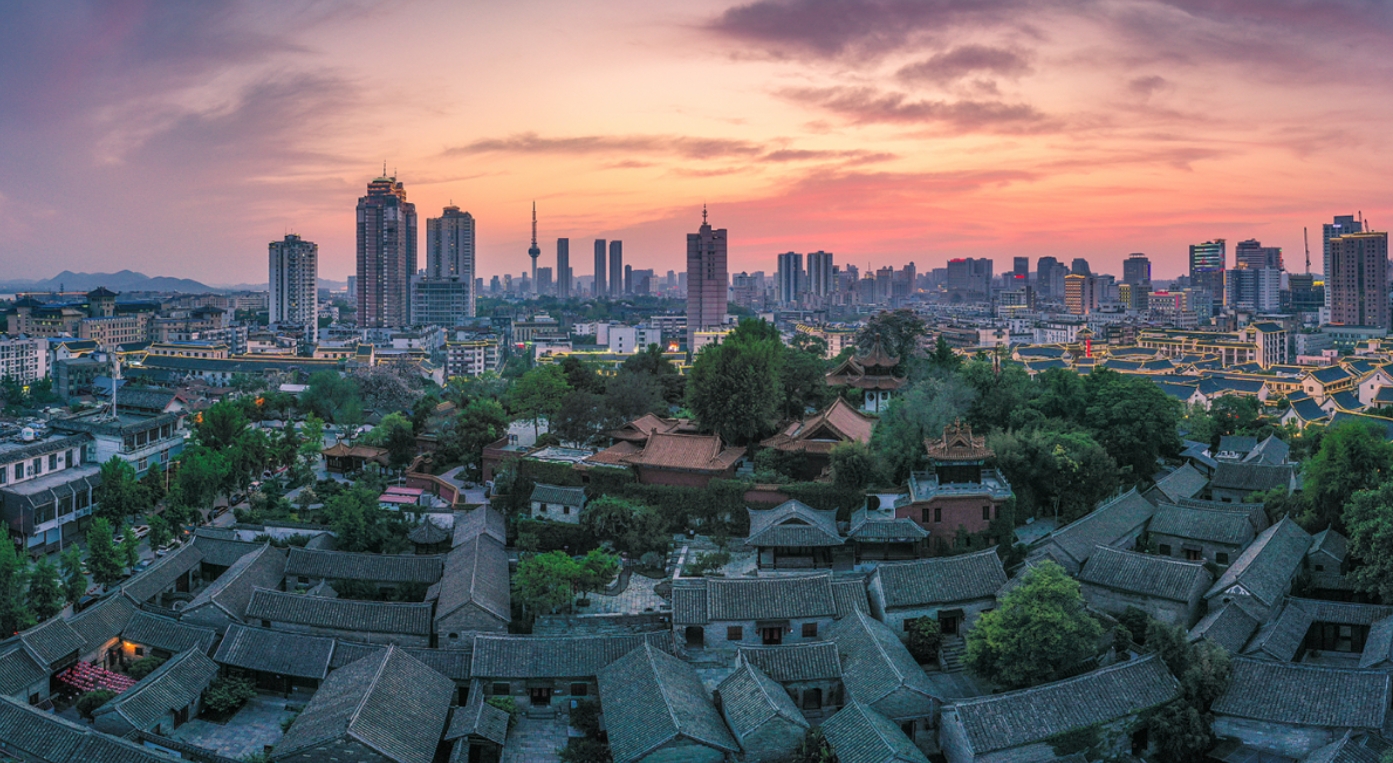 △Aerial view of Jinxi, a water town in the south of the Yangtze River, Suzhou.