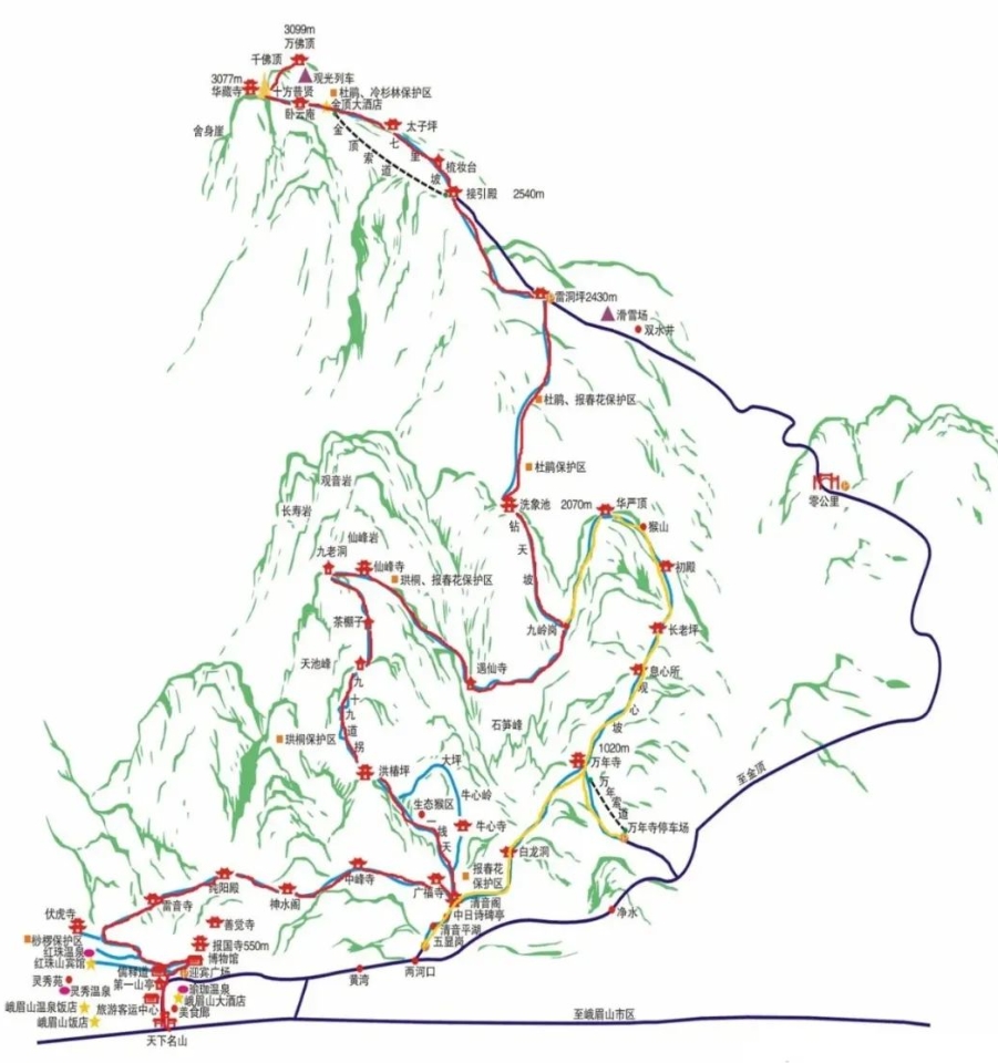 Mount Emei Four Entrance Climbing Route Map