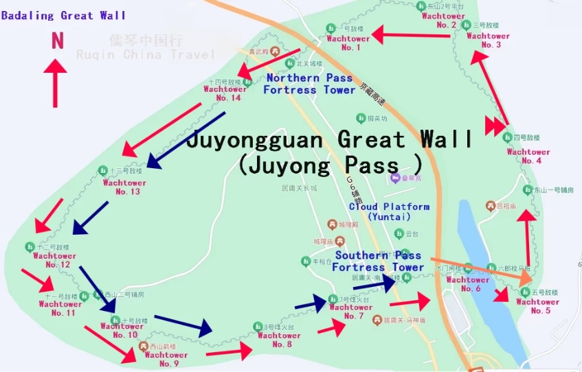 Tourist routes of Juyongguan Great Wall