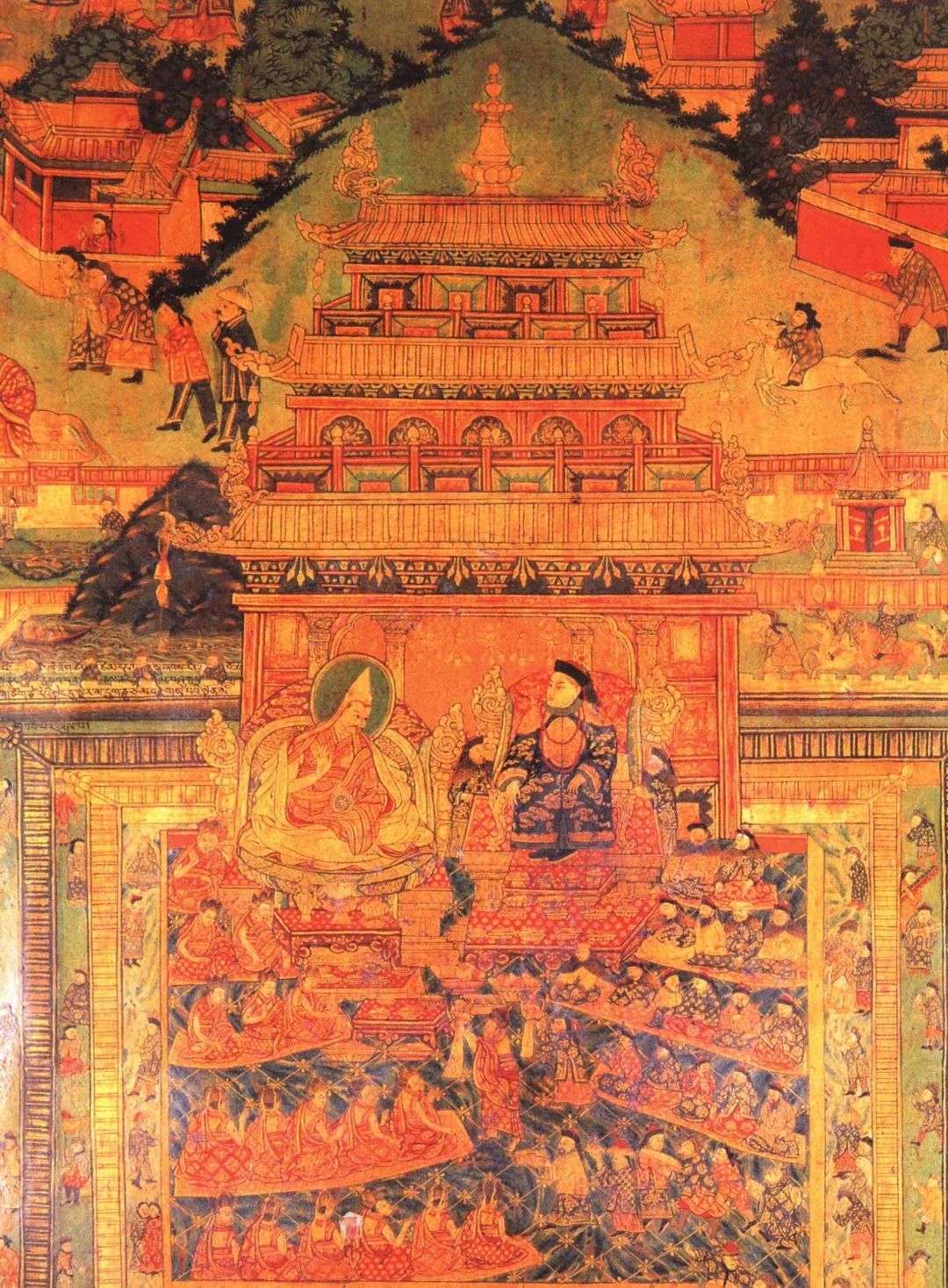 The mural of the Fifth Dalai Lama paying homage to Emperor Shunzhi of the Qing Dynasty